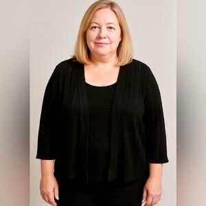 🆕Addition Elle -  Black Open-Front Knit Cardigan